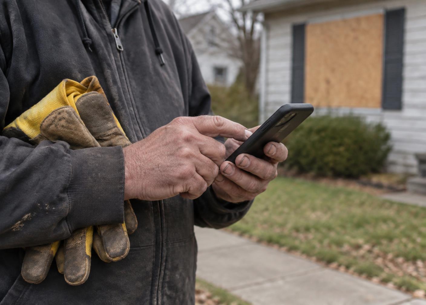 A worker using a phone on site